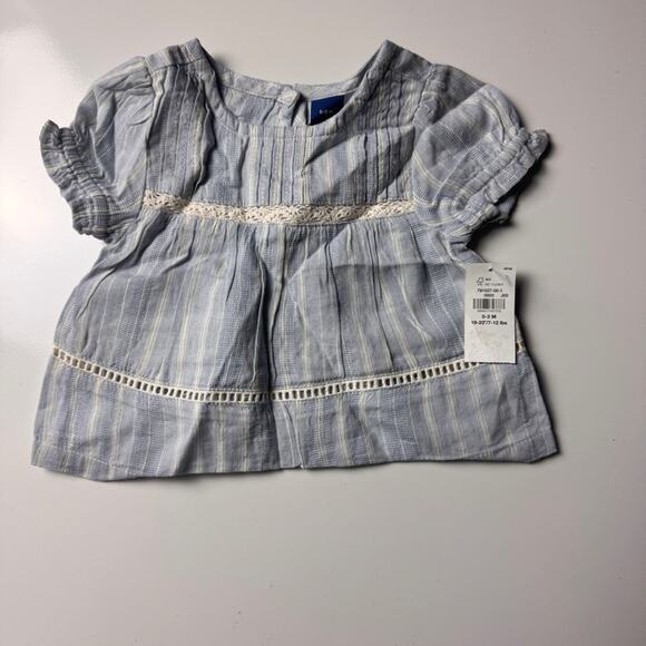 Old Navy Baby Girl Short Sleeve Blue Striped Blouse Sz 0-3 M - Picture 1 of 8